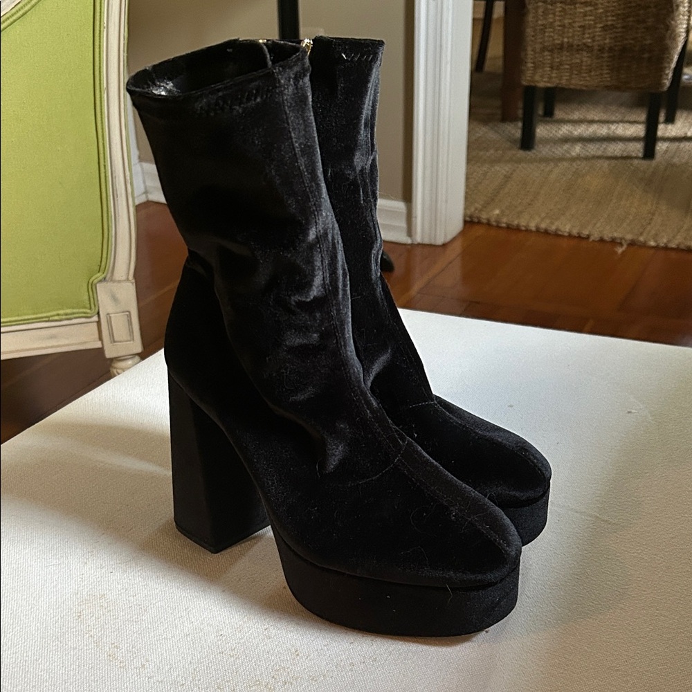 Larroude Black Velvet Platform Boots